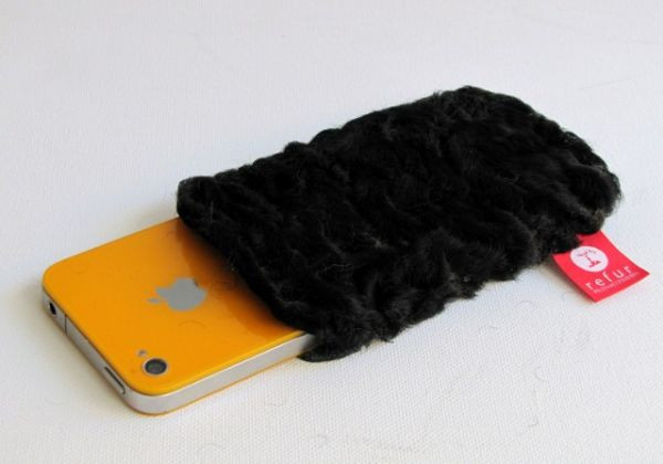 iPhone 14 Persianer Lamm Pelz Handytasche für alle iPhone & alle anderen Smartphones in schwarz