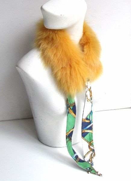 Fuchs Pelzkragen mit design Seidenband gelb