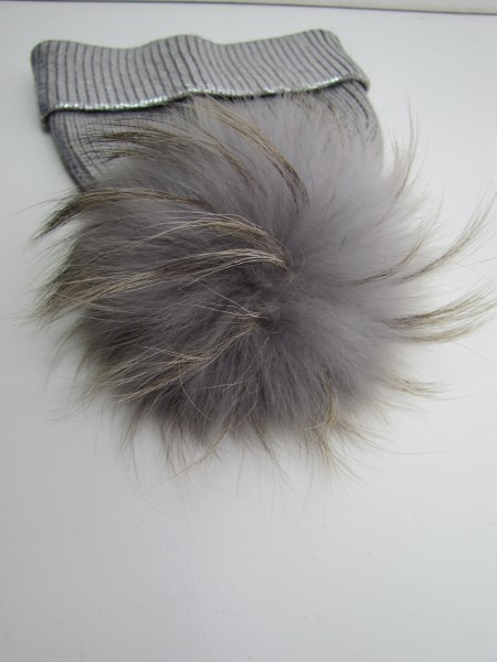 Pelzbommel, Mützenbommel echt Raccoon grau klein